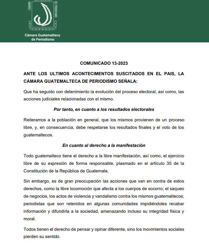 Cámara Guatemalteca de Periodismo condena hechos de violencia y vandalismo imagen
