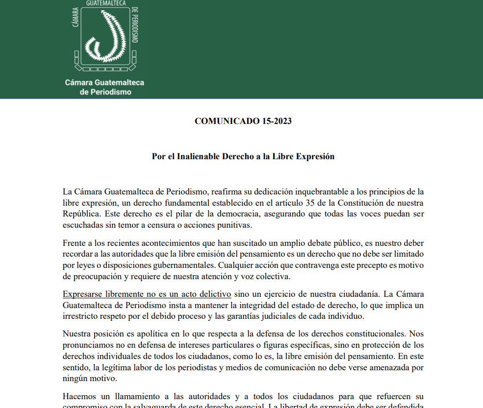 La Cámara Guatemalteca de Periodismo, reafirma su dedicación inquebrantable a la libre expresión imagen