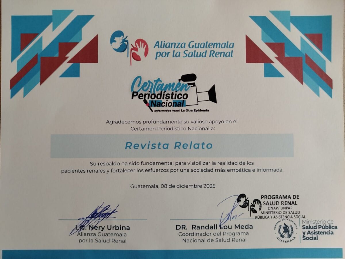 Relato recibe reconocimiento del Certamen Periodístico Nacional sobre Enfermedad Renal imagen